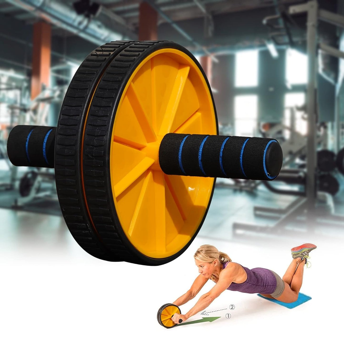 Premium Abs Roller for Men & Women, Abs Workout Equipment for Abdominal Ab Roller Home Exercise Equipment with Knee Mat -(Yellow & Black)