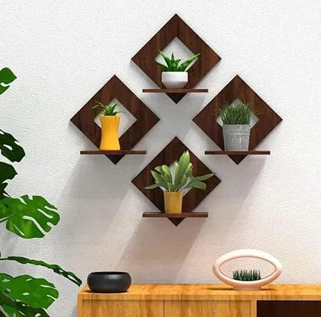 Handmade Diamond-Shaped Wall Planter Shelves – Eco-Friendly Home Décor -