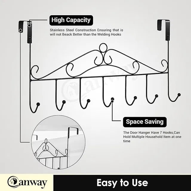 Over-Door Hook Organizer – 7-Hook Metal Storage Hanger